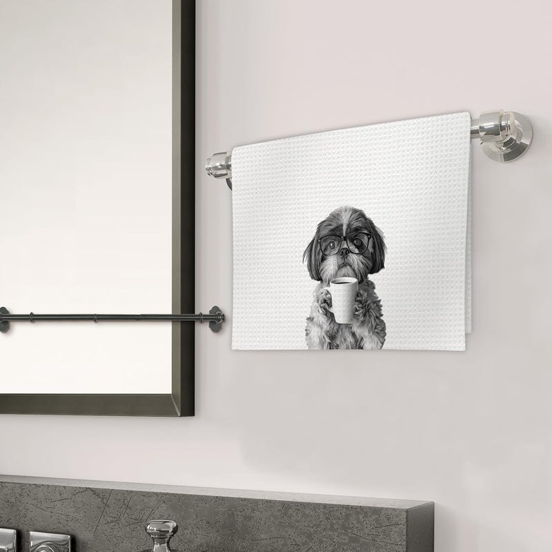 FIicy Shih Tzu Gifts Coffee Kitchen Towels, Gifts for Dog Coffee Lovers Decorative Hand Dish Tea Towel for Kitchen Home Bar, Funny Shih Tzu Dog Owners CoffeeBar Decor(16x24In) - Image 3